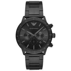 Emporio Armani 43mm Black Chronograph Dial Black PVD Case Bracelet Watch
