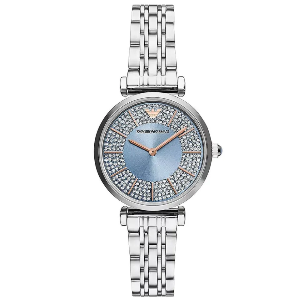 Emporio Armani 32mm Blue Dial Rose Gold Hands Steel Bracelet Watch
