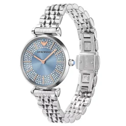 Emporio Armani 32mm Blue Dial Rose Gold Hands Steel Bracelet Watch