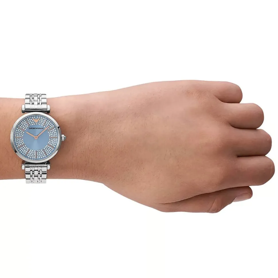 Emporio Armani 32mm Blue Dial Rose Gold Hands Steel Bracelet Watch