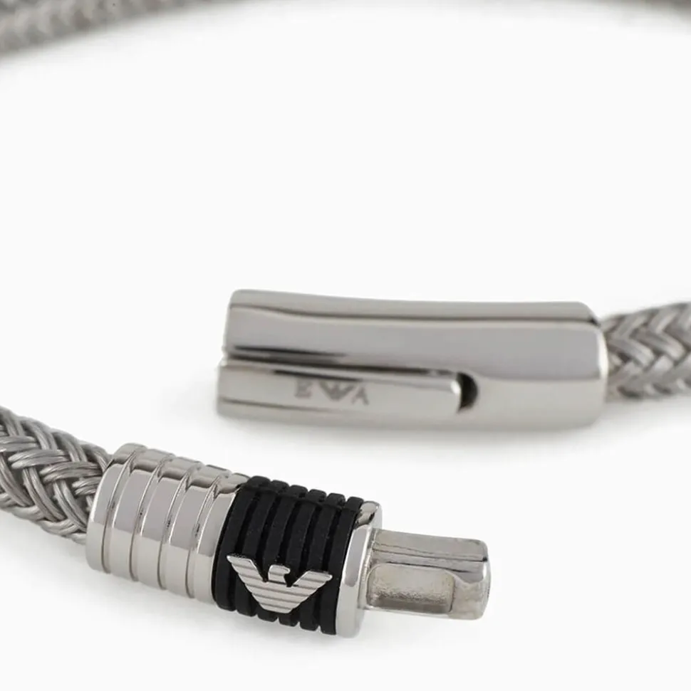 Emporio Armani Stainless Steel Black Rubber Inlay Bracelet