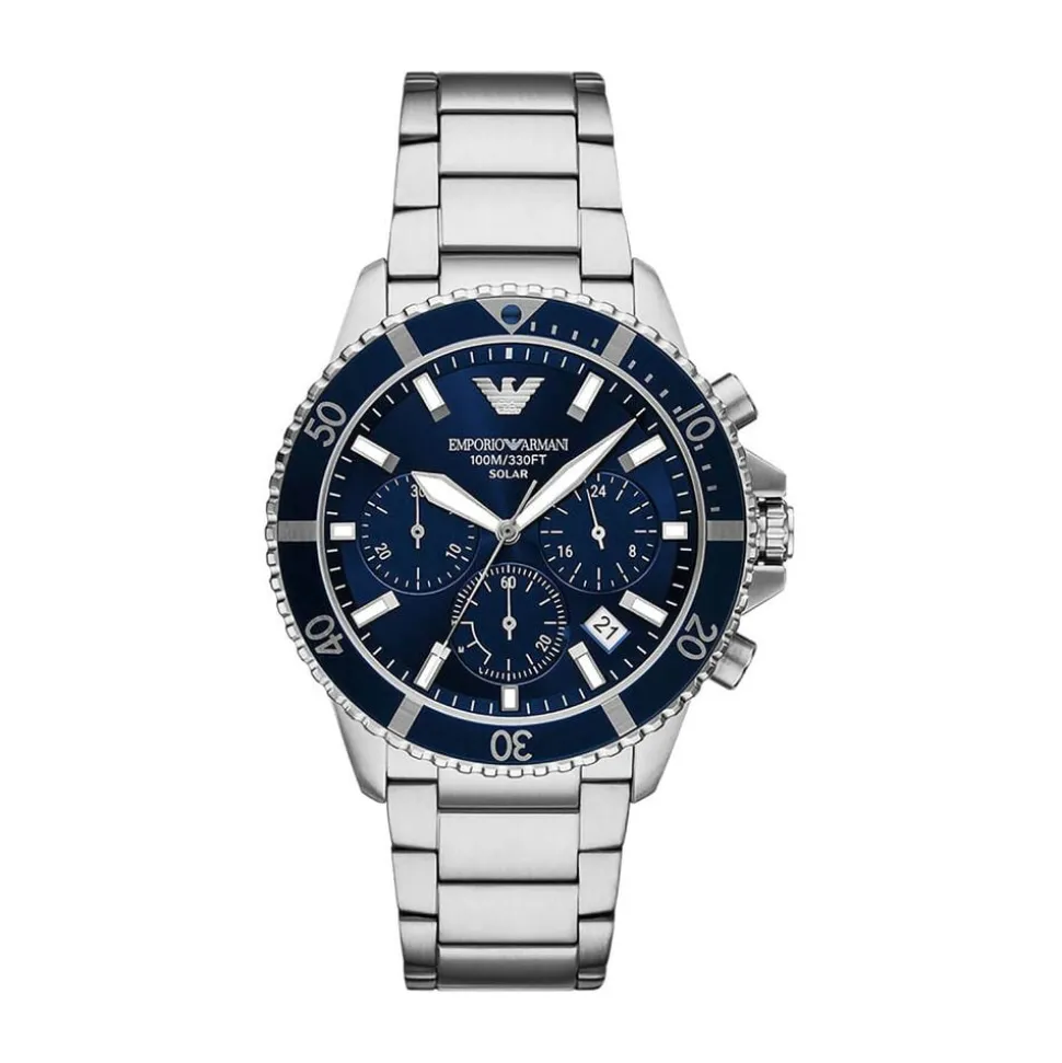 Emporio Armani World Explorer 43.5mm Blue Chronograph Dial Steel Bracelet Watch