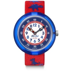 Flik Flak Childrens Quartz Red Strap Blue and White Dial Dinosaur Watch