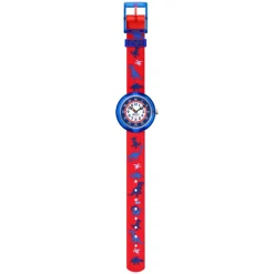 Flik Flak Childrens Quartz Red Strap Blue and White Dial Dinosaur Watch