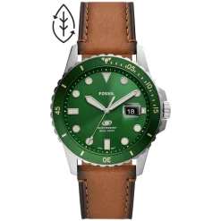 Fossil Blue 42mm Green Dial Tan Leather Strap Watch