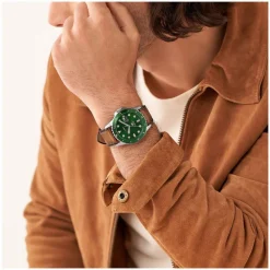 Fossil Blue 42mm Green Dial Tan Leather Strap Watch