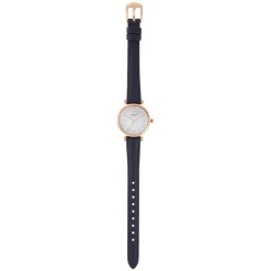 Fossil Carlie 28mm Mother of Pearl Dial Rose Gold IP & Steel Case Blue Leather Strap Watch