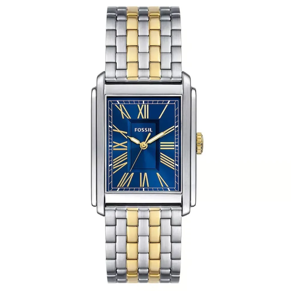 Fossil Carraway 32mm Blue Dial Yellow Gold IP & Steel Bracelet Watch