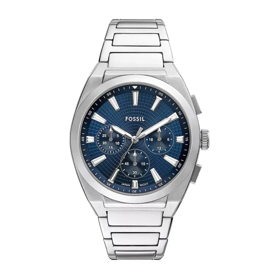 Fossil Everett Chronograph 44mm Blue Dial Stainless Steel Bracelet Watch