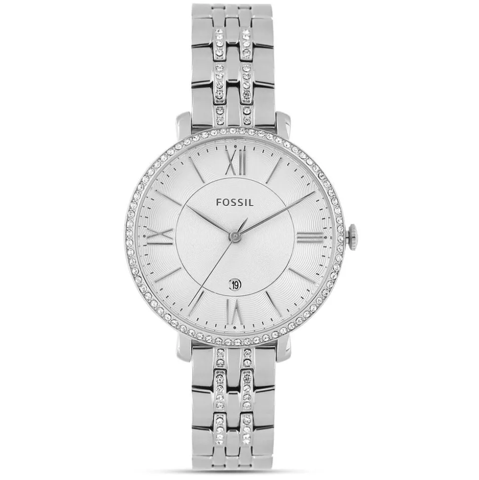 Fossil Jacqueline White Dial Cubic Zirconia Bezel Steel Bracelet Watch
