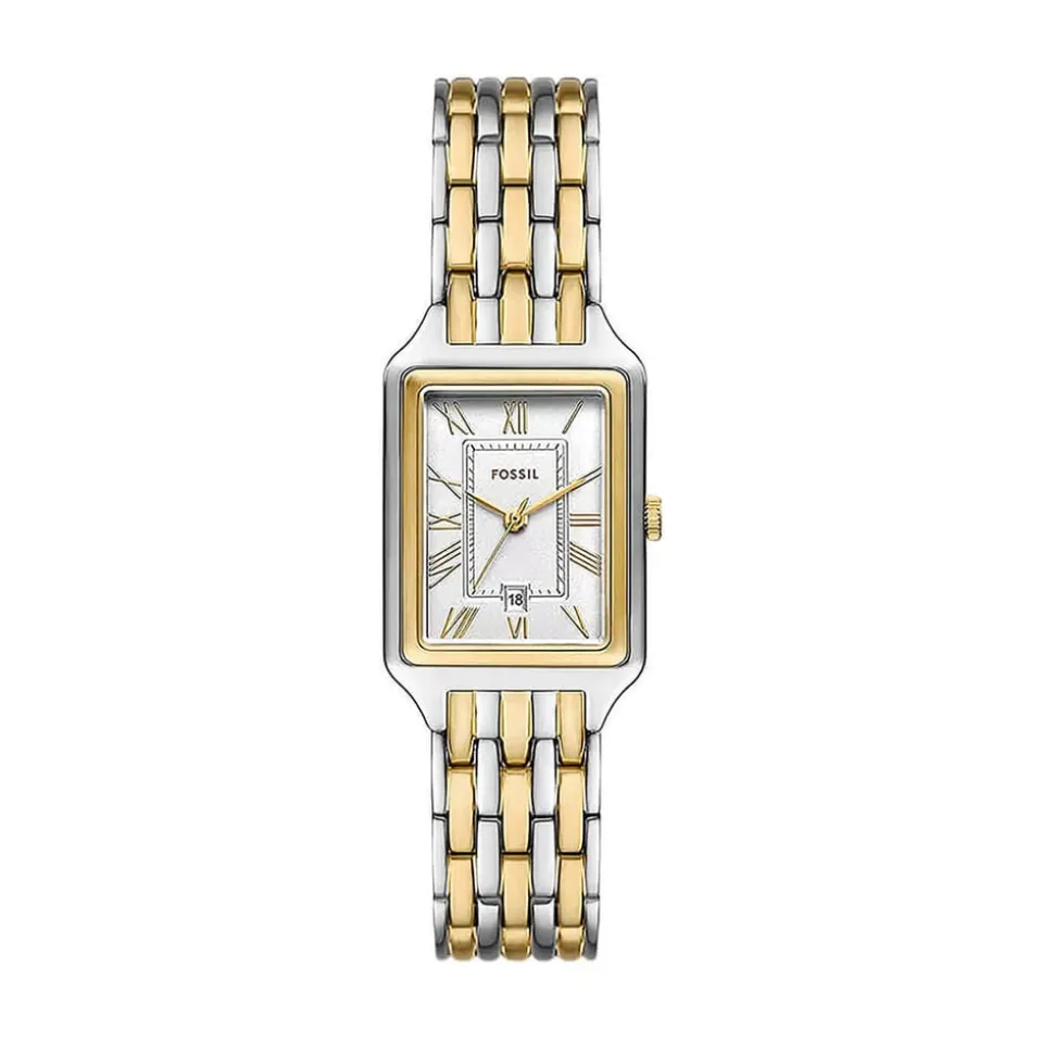 Fossil Raquel 23mm Rectangular Silver Dial Two-Tone Case & Bracelet Watch