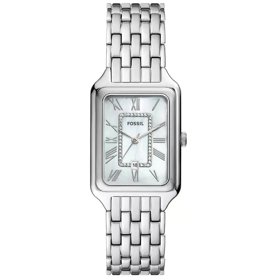 Fossil Raquel 26mm Rectangular Pearlised Dial Steel Case & Bracelet Watch