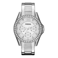 Fossil Riley Silver Chronograph Cubic Zirconia Watch