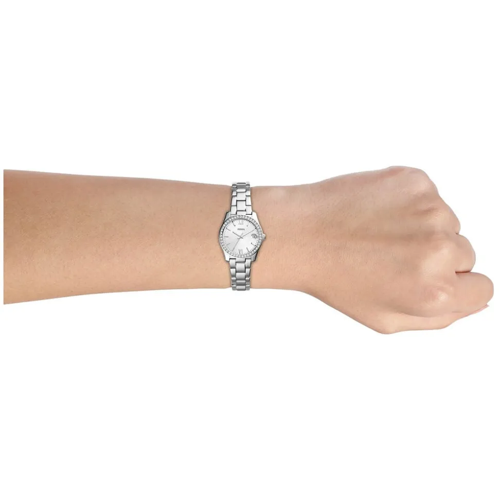 Fossil Scarlette Mini Silver Dial Cubic Zirconia Steel Case Bracelet Watch