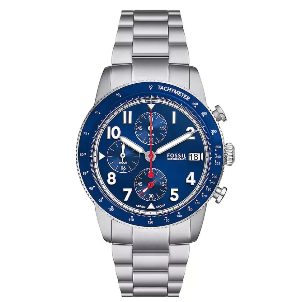 Fossil Sport Tourer Chronograph 42mm Blue Dial Steel Bracelet Watch