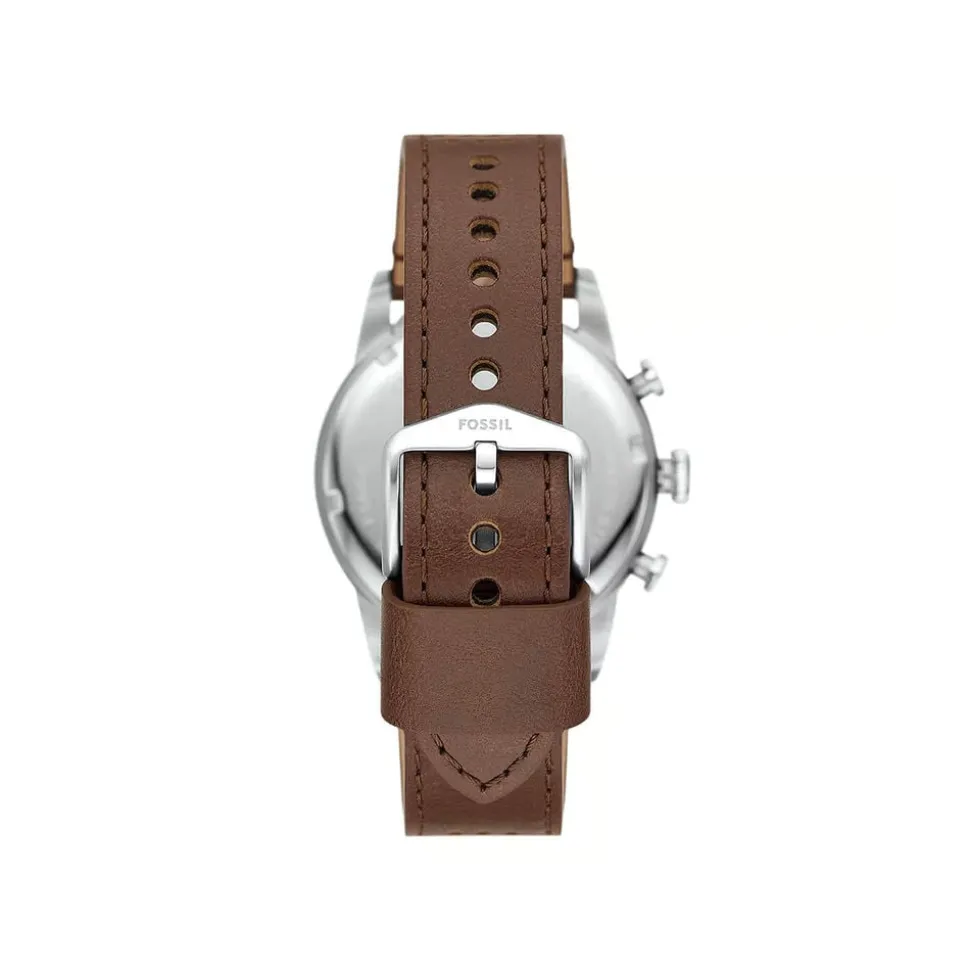 Fossil Sport Tourer Chronograph 42mm Cream Dial Brown Leather Strap Watch