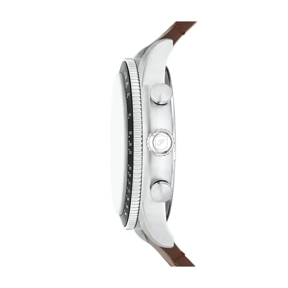 Fossil Sport Tourer Chronograph 42mm Cream Dial Brown Leather Strap Watch