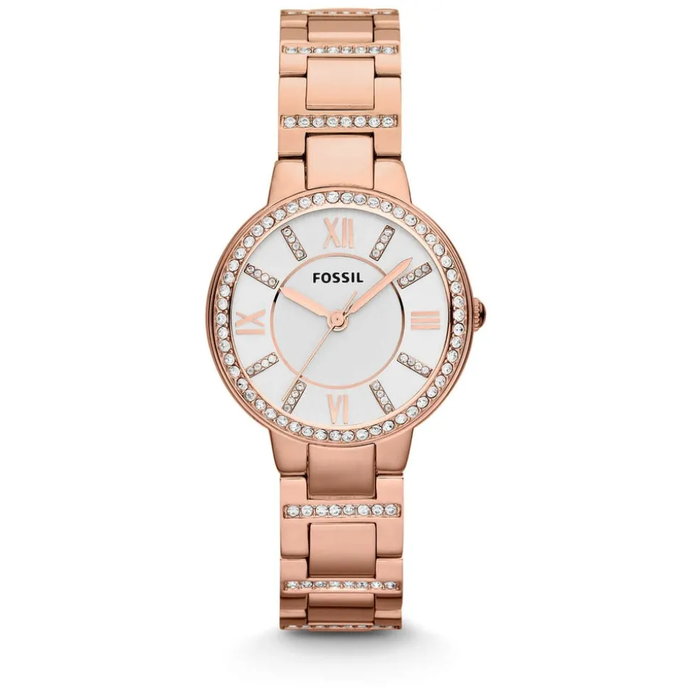 Fossil Virginia 28mm White Dial Rose Gold IP Case Bracelet Watch