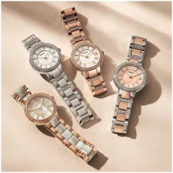 Fossil Virginia 28mm White Dial Rose Gold IP Case Bracelet Watch