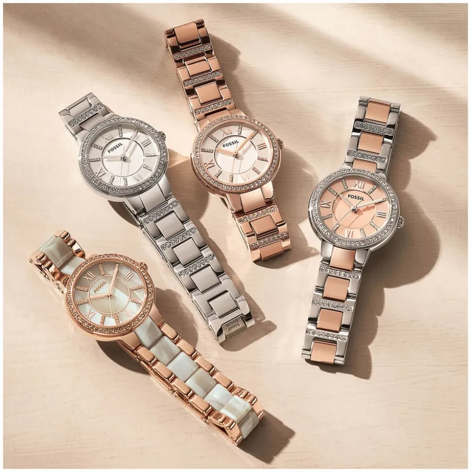 Fossil Virginia 28mm White Dial Rose Gold IP Case Bracelet Watch