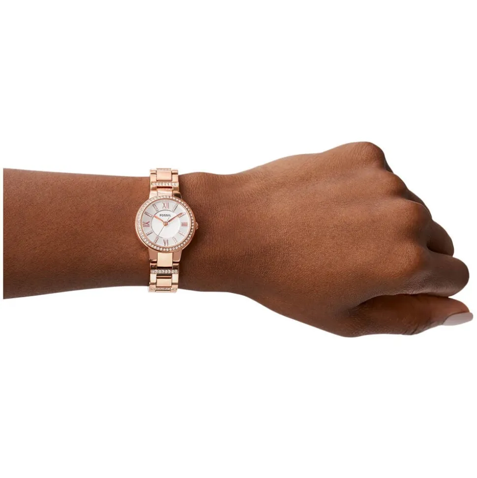 Fossil Virginia 28mm White Dial Rose Gold IP Case Bracelet Watch
