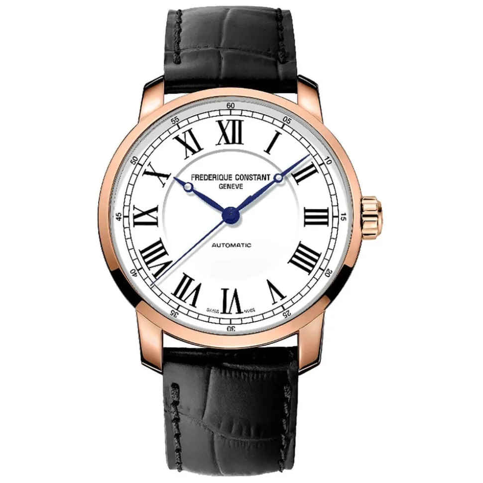 Frederique Constant Classic Automatic 39mm White Dial Rose Gold Case Brown Strap Watch