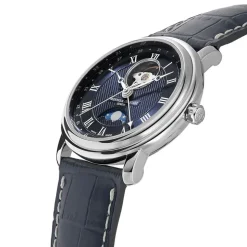 Frederique Constant Classics Heart Beat Moonphase Date 40mm Blue Dial Leather Strap Watch