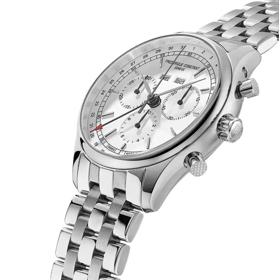 Frederique Constant Classics Chronograph Triple Calendar 40mm Silver Dial Steel Bracelet Watch