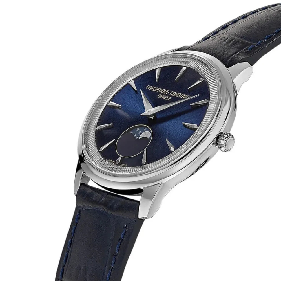 Frederique Constant Classics Moneta Moonphase 37mm Blue Dial Leather Strap Watch