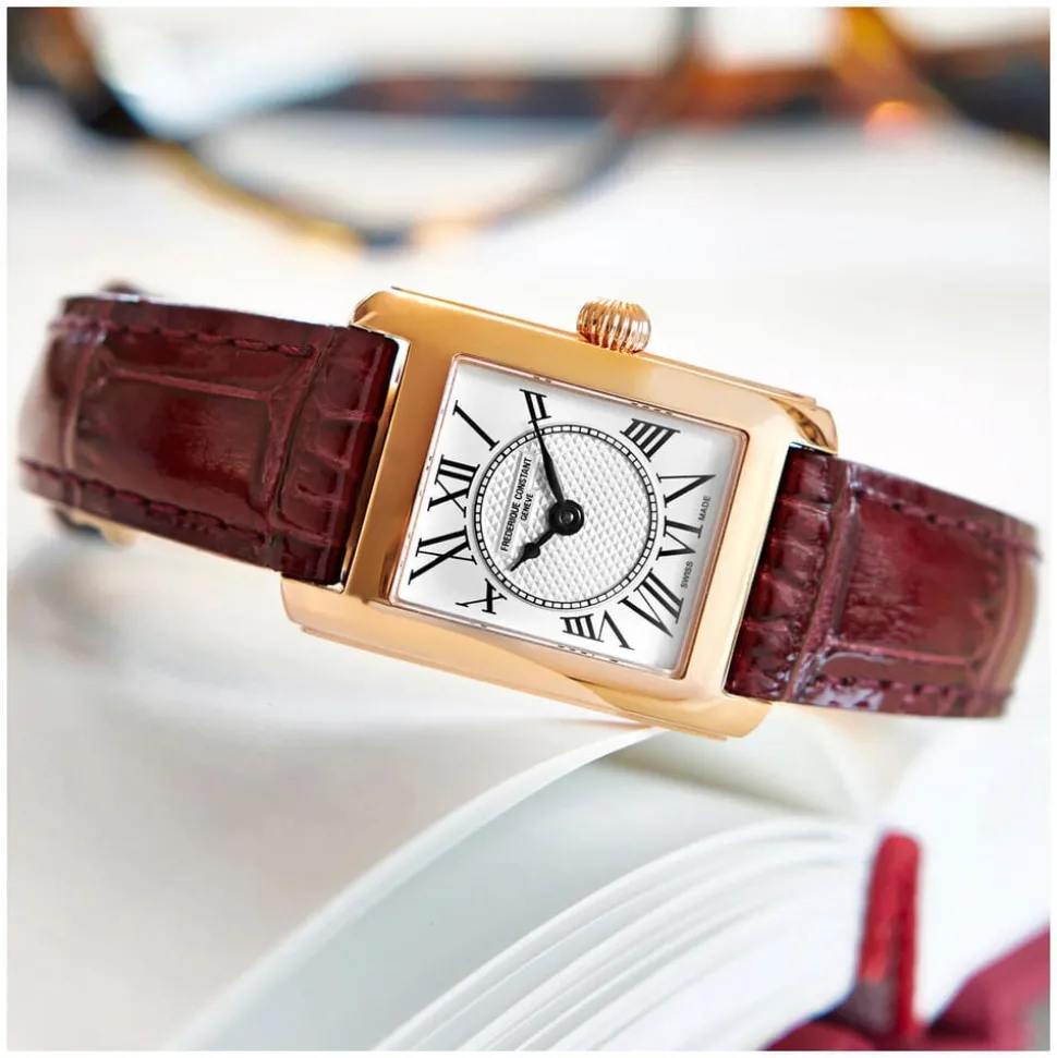 Frederique Constant Classics Carree Red Leather Strap Ladies Watch