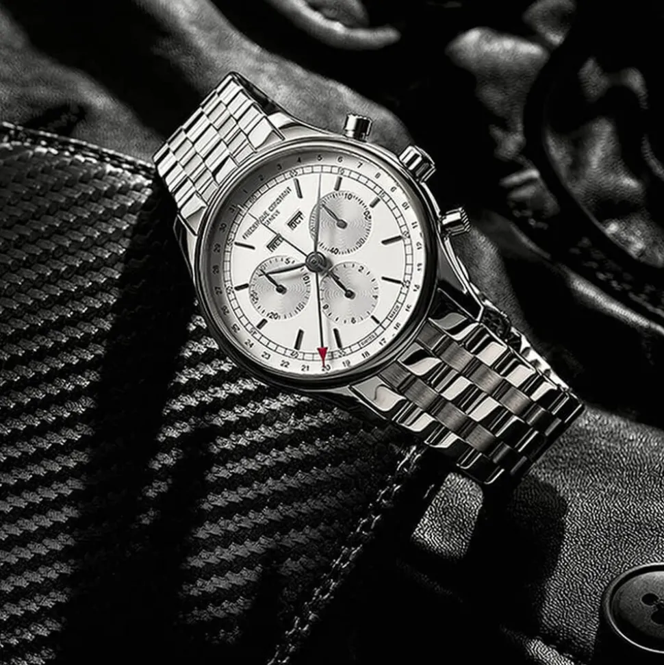 Frederique Constant Classics Chronograph Triple Calendar 40mm Silver Dial Steel Bracelet Watch