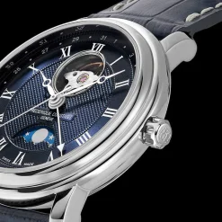 Frederique Constant Classics Heart Beat Moonphase Date 40mm Blue Dial Leather Strap Watch
