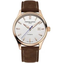 Frederique Constant Index Automatic Silver Dial Rose Gold Case Brown Strap Watch
