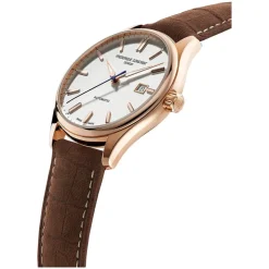 Frederique Constant Index Automatic Silver Dial Rose Gold Case Brown Strap Watch