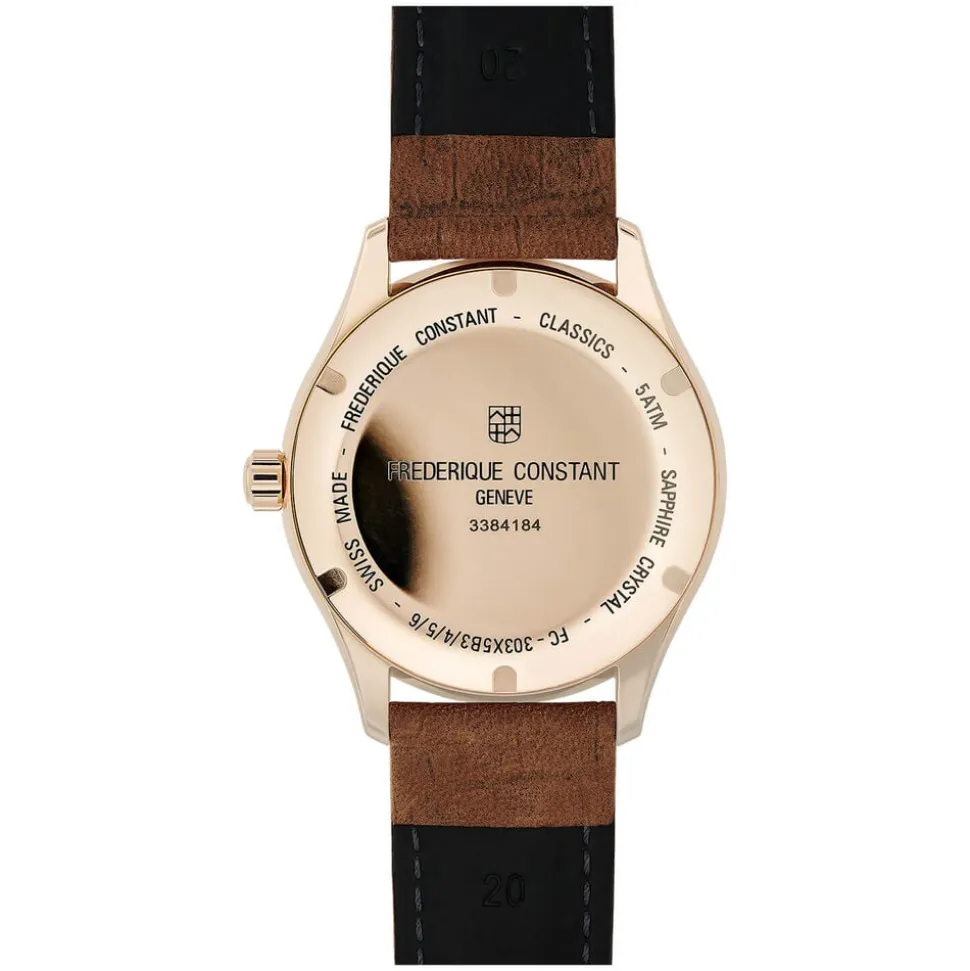 Frederique Constant Index Automatic Silver Dial Rose Gold Case Brown Strap Watch