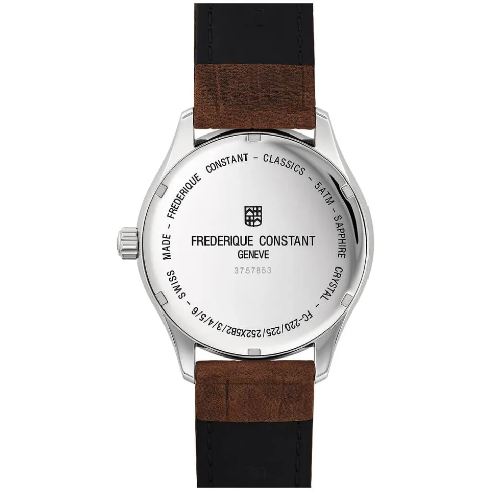 Frederique Constant Index Quartz Blue Dial Steel Case Brown Strap Watch