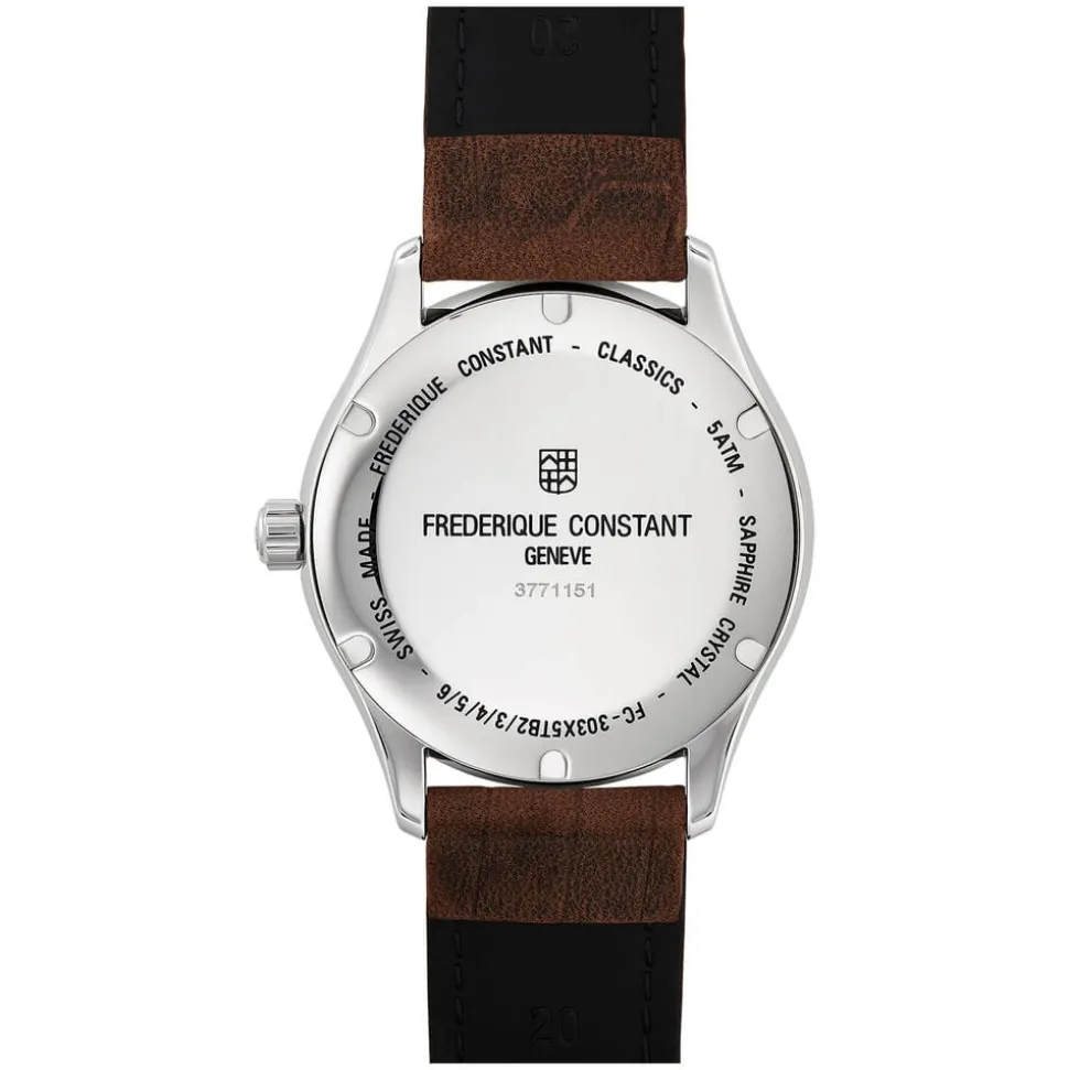 Frederique Constant Index Automatic Silver Dial Steel Case Brown Strap Watch
