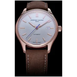 Frederique Constant Index Automatic Silver Dial Rose Gold Case Brown Strap Watch