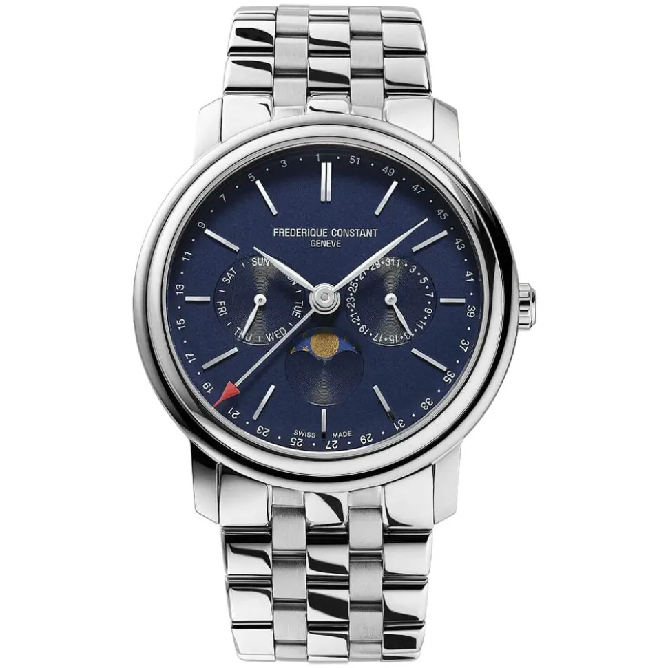 Frederique Constant 40mm Blue Dial Day Date Moonphase Bracelet Watch