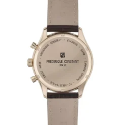 Frederique Constant 40mm Chrono White Dial Rose Gold PVD Case Brown Strap Watch