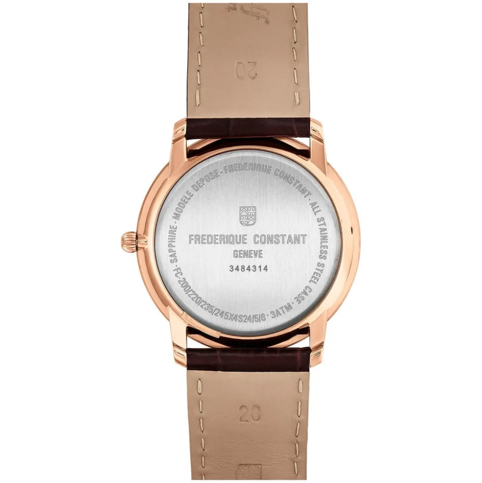 Frederique Constant Slimline Small Seconds Quartz Silver Dial Rose Gold PVD Case Strap Watch