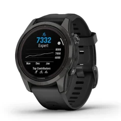 Garmin Fenix 7S Pro Sapphire Solar 42mm Carbon Grey Titanium Case Black Band Watch