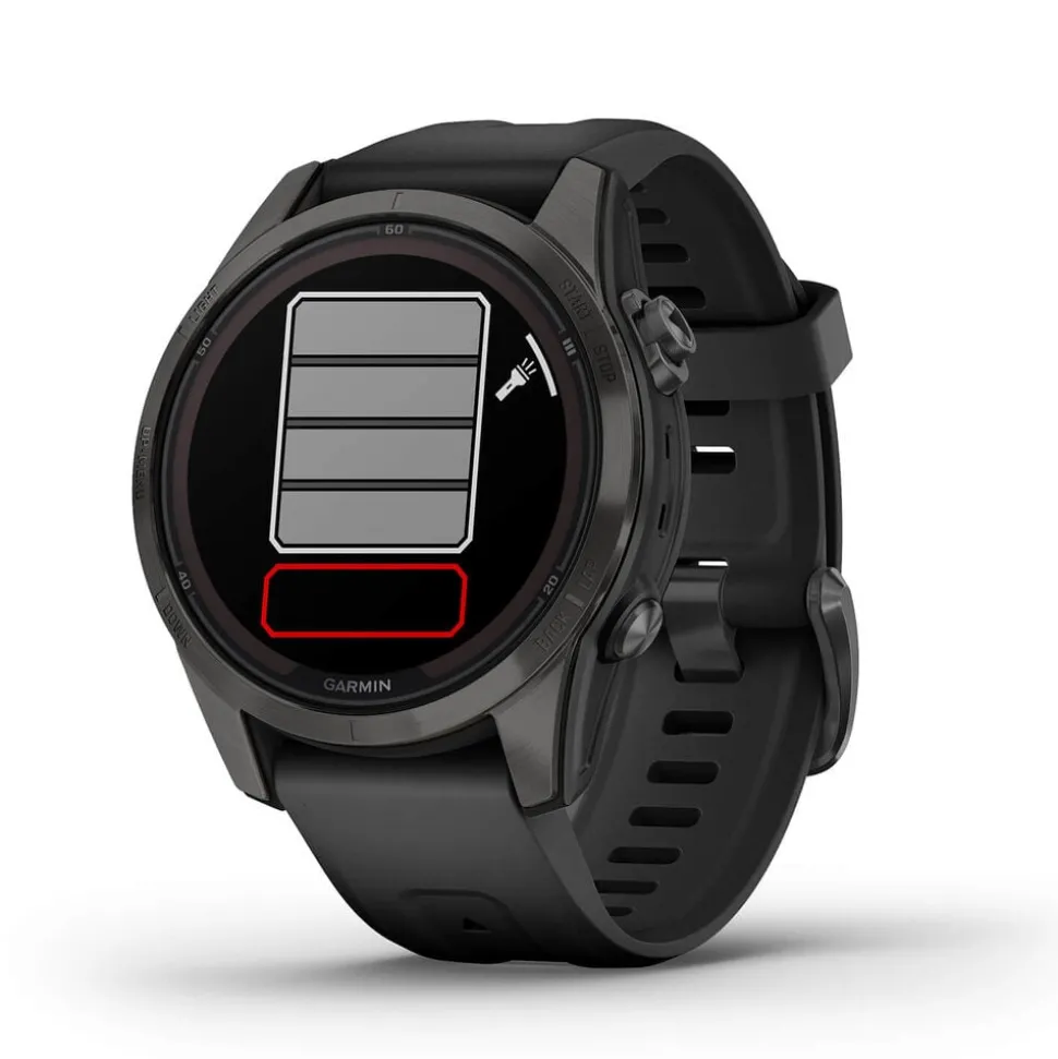 Garmin Fenix 7S Pro Sapphire Solar 42mm Carbon Grey Titanium Case Black Band Watch