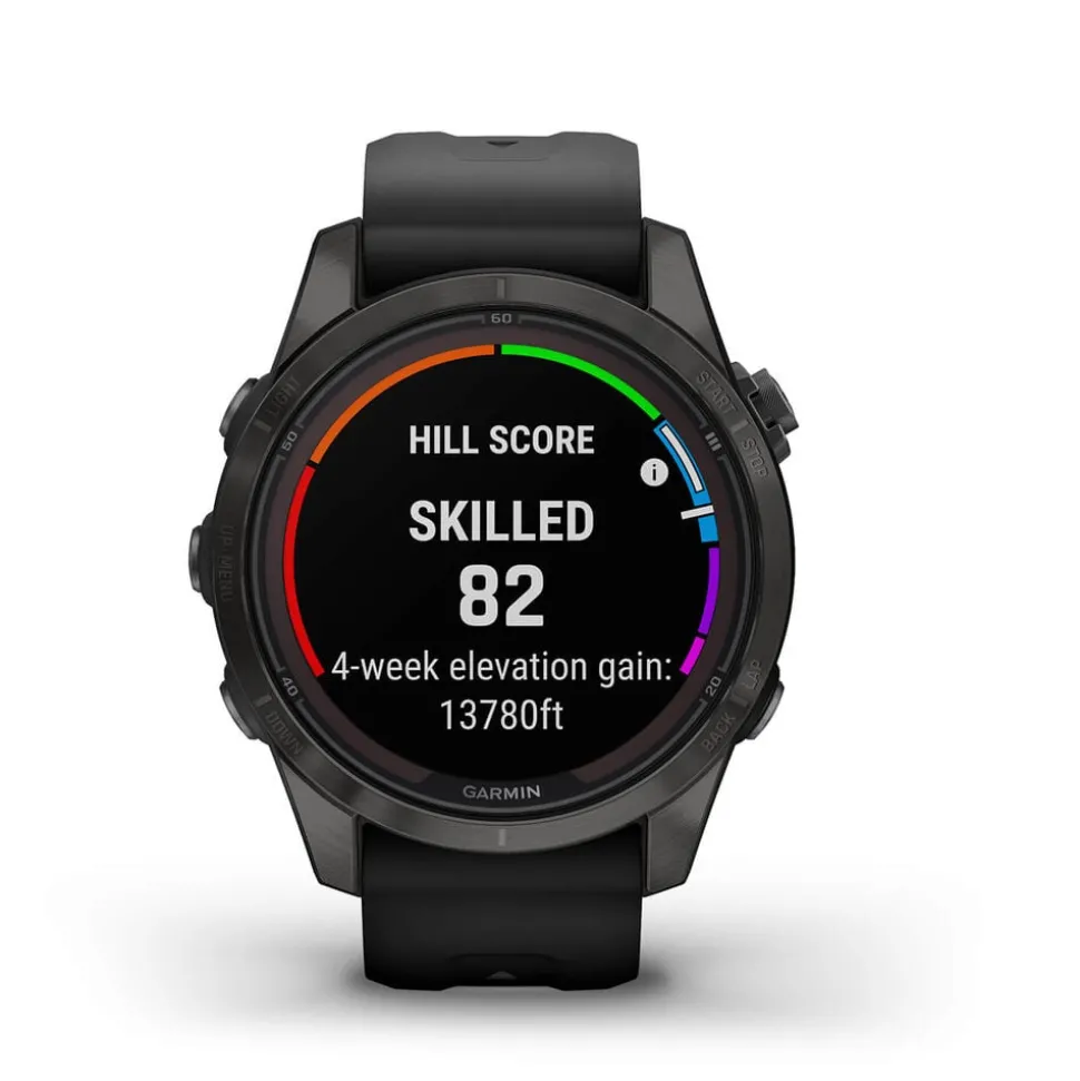 Garmin Fenix 7S Pro Sapphire Solar 42mm Carbon Grey Titanium Case Black Band Watch