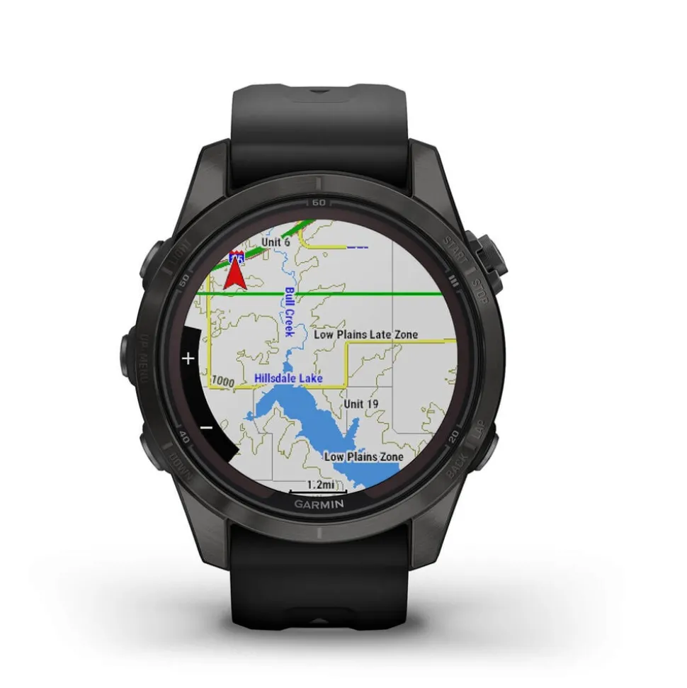 Garmin Fenix 7S Pro Sapphire Solar 42mm Carbon Grey Titanium Case Black Band Watch