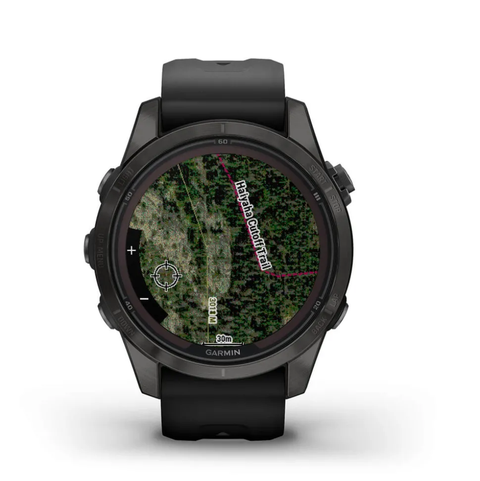 Garmin Fenix 7S Pro Sapphire Solar 42mm Carbon Grey Titanium Case Black Band Watch