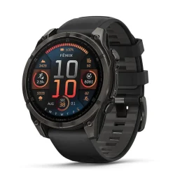 Garmin fenix® 8 AMOLED 47mm Carbon Grey DLC Titanium Case Black Pebble Grey Silicon Strap Watch