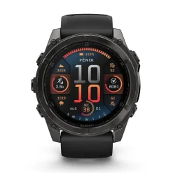 Garmin fenix&reg; 8 AMOLED 51mm Carbon Grey DLC Titanium Case Black Pebble Grey Silicon Strap Watch