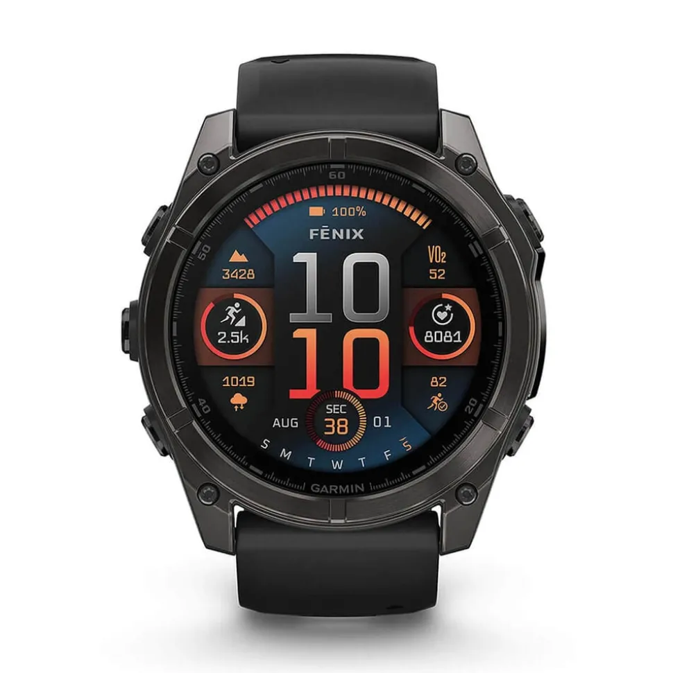 Garmin fenix® 8 AMOLED 51mm Carbon Grey DLC Titanium Case Black Pebble Grey Silicon Strap Watch