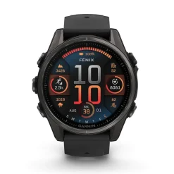Garmin fenix&reg; 8 AMOLED 43mm Carbon Grey DLC Titanium Case Black Pebble Grey Silicon Strap Watch